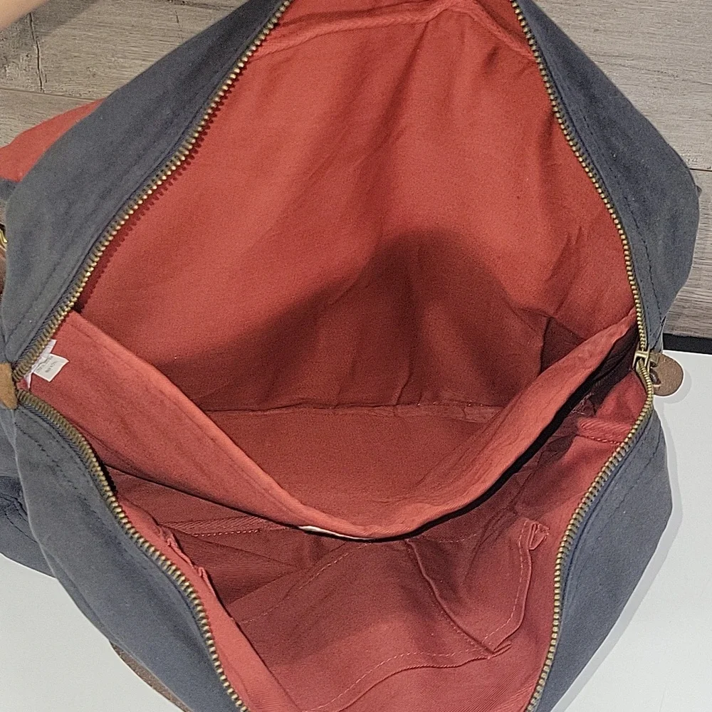 Men's JCrew Waxed Canvas Bag in Blue with Brown Leather Trim Messenger Bag